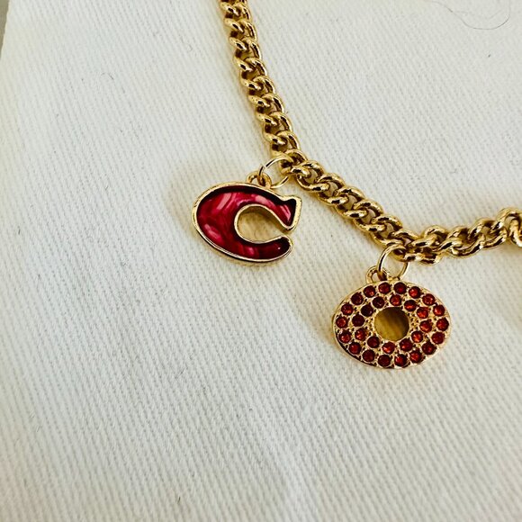 COACH MULTICOLOR ENAMEL RHINESTONES DANGLING FASHION BRACELET GOLD PLATED - Picture 3 of 6